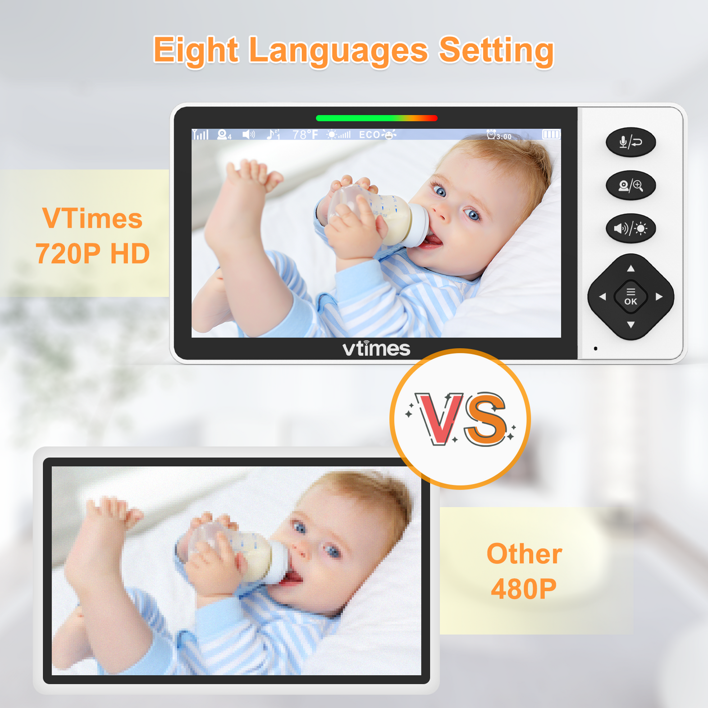 VT507 Video Baby Monitor, 5.5" 720P, No WiFi, Pan-Tilt-Zoom, VOX, Night Light