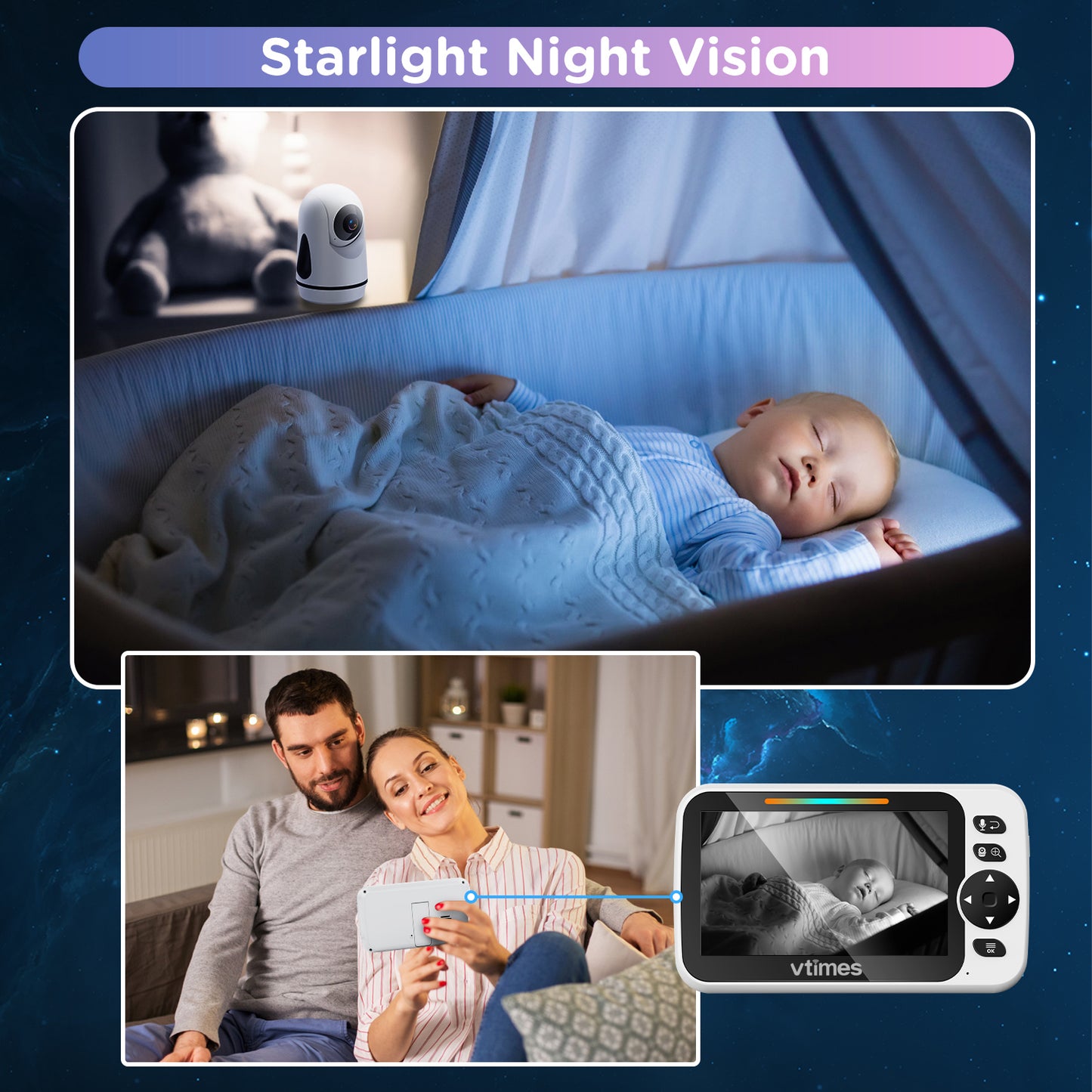 VT502 Baby Monitor, 5" Screen, No WiFi,VOX, Night Vision, 2-Way Talk