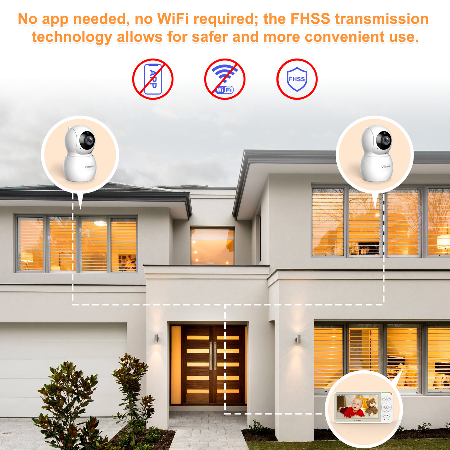 VT506-2 Baby Monitor with 2 Cameras – 5" Display, No WiFi, 32H Battery, PTZ, VOX, Night Vision