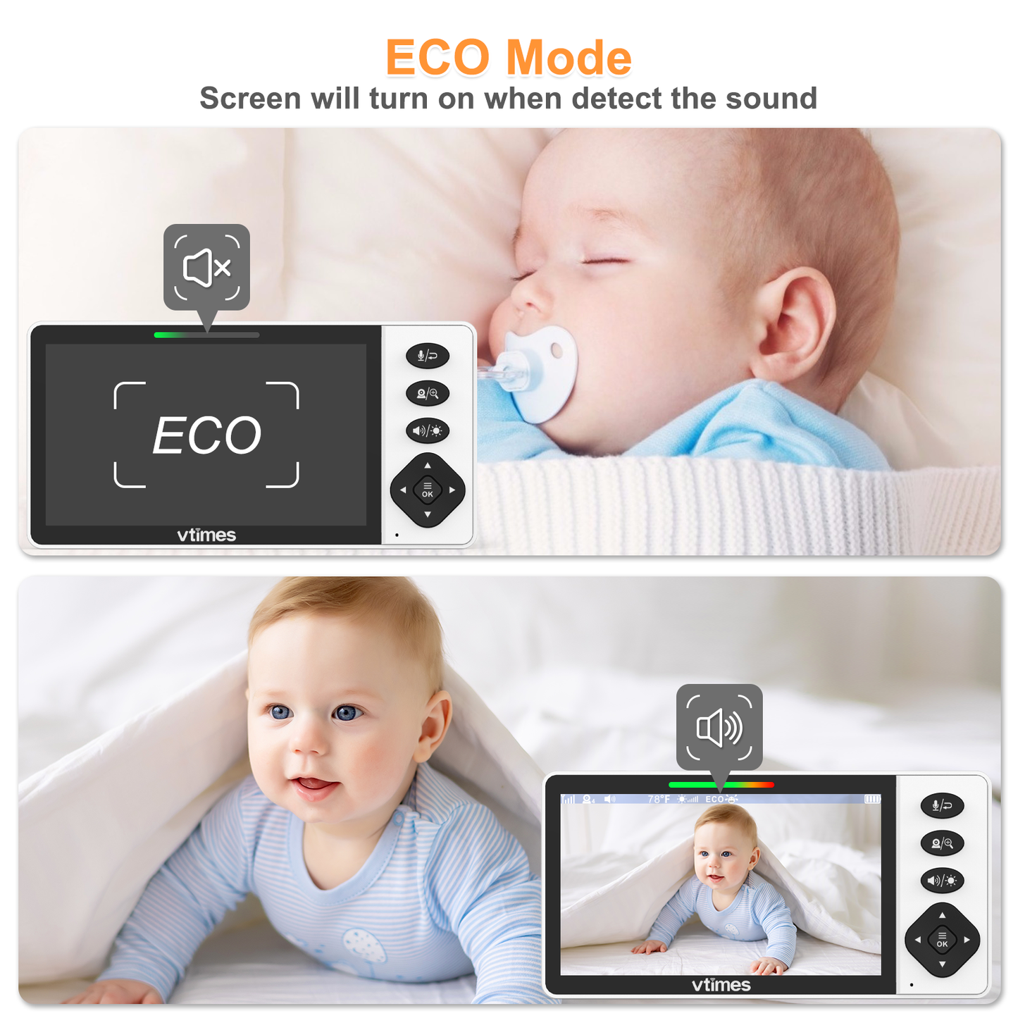 VT507 Video Baby Monitor, 5.5" 720P, No WiFi, Pan-Tilt-Zoom, VOX, Night Light