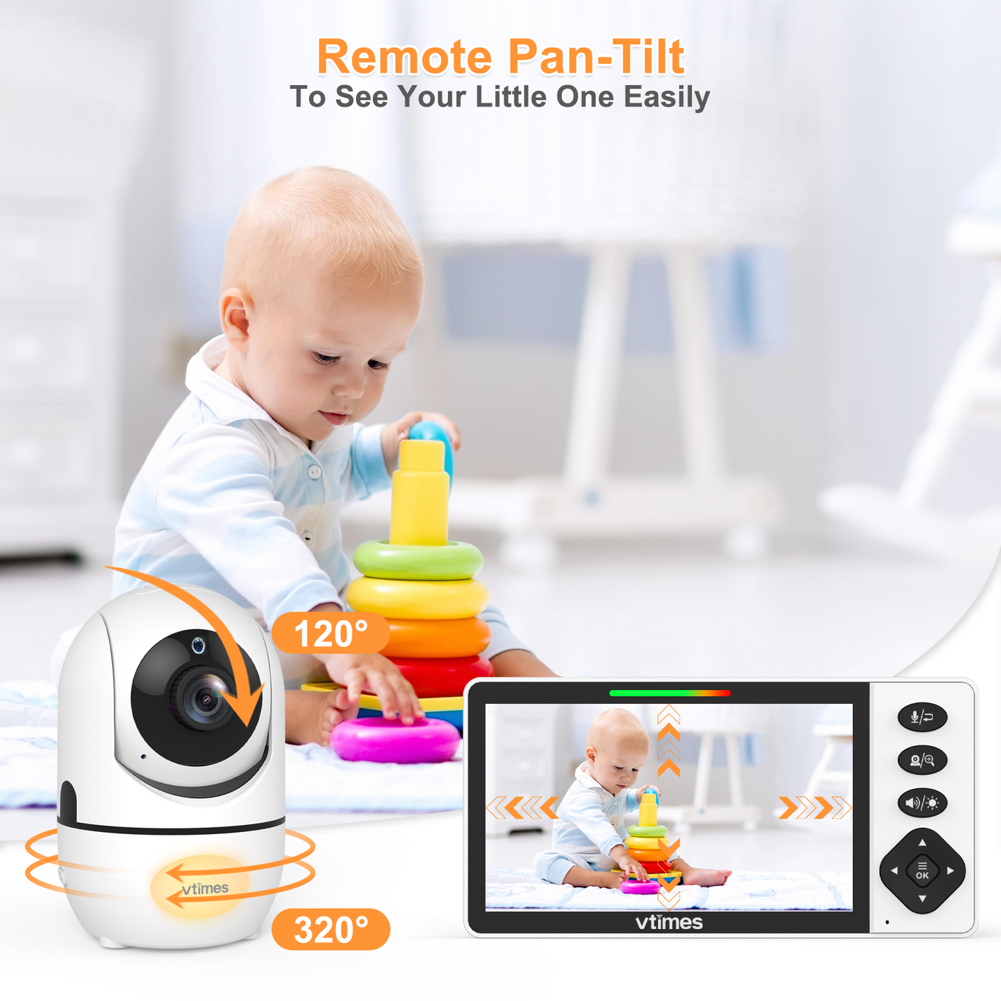 VT507 Video Baby Monitor, 5.5" 720P, No WiFi, Pan-Tilt-Zoom, VOX, Night Light