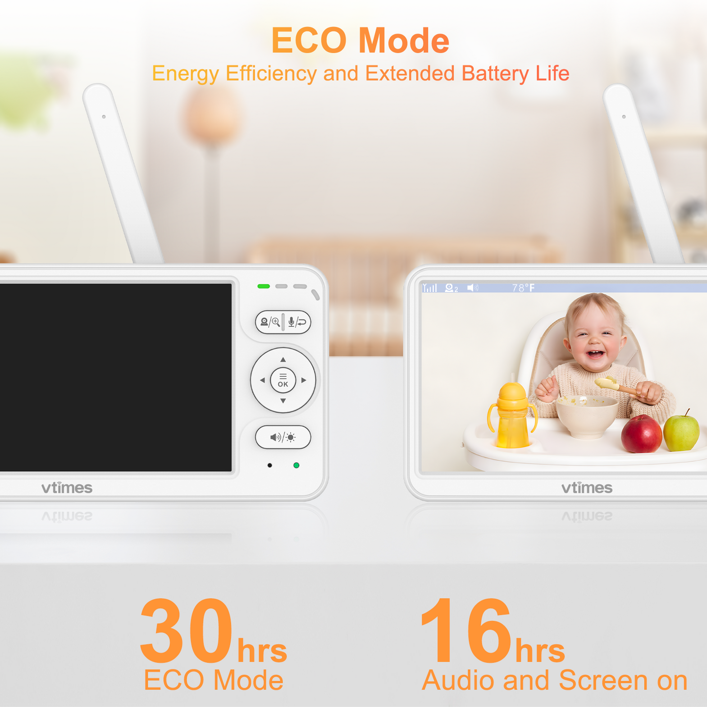 VT601 Baby Monitor with 6'' Screen, 30H Battery, No WiFi, Night Vision, 2-Way Talk & PTZ