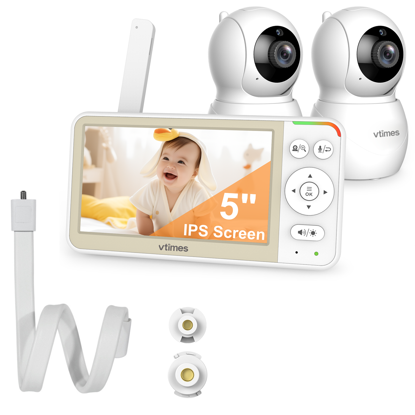VT506-2 Baby Monitor with 2 Cameras – 5" Display, No WiFi, 32H Battery, PTZ, VOX, Night Vision