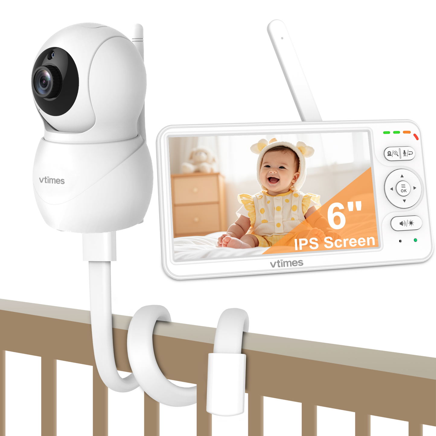 VT601 Baby Monitor with 6'' Screen, 30H Battery, No WiFi, Night Vision, 2-Way Talk & PTZ