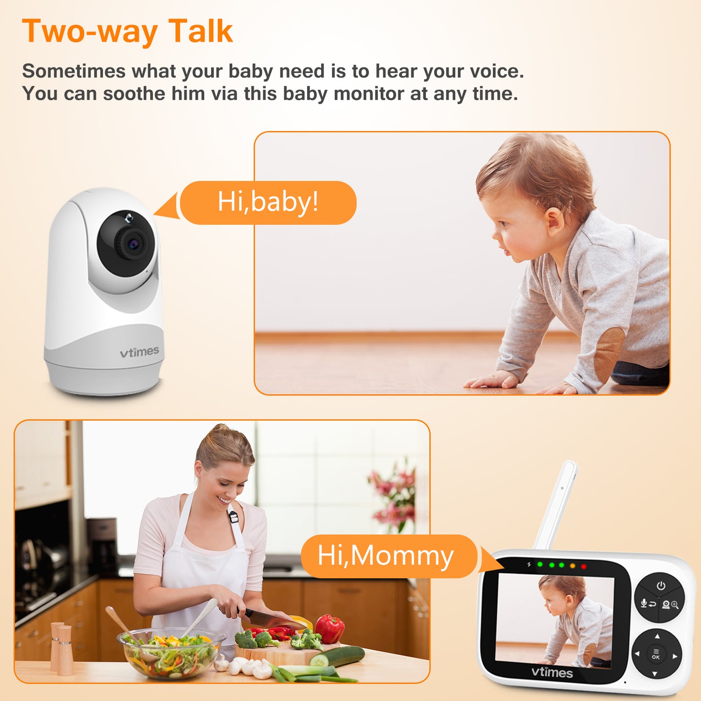 VT302 Baby Monitor with Camera and Audio, 3.2" Screen, No WiFi, Night Vision, PTZ Alarm, 1000ft Range, Ideal for Baby/Elderly/Pet