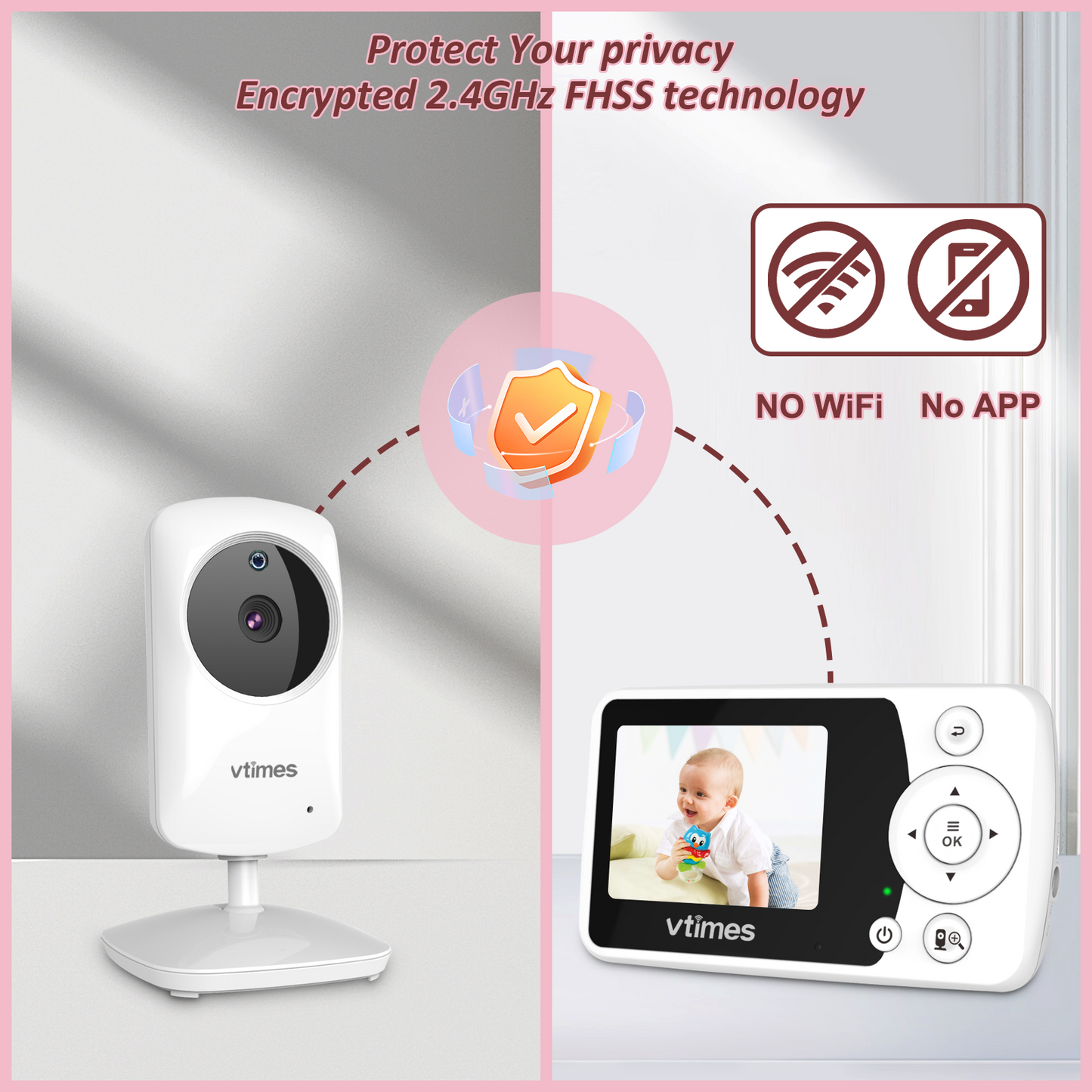 VT31 Baby Monitor for Baby/Elderly/Pet, 2.4" Screen, No WiFi, VOX, 1000ft