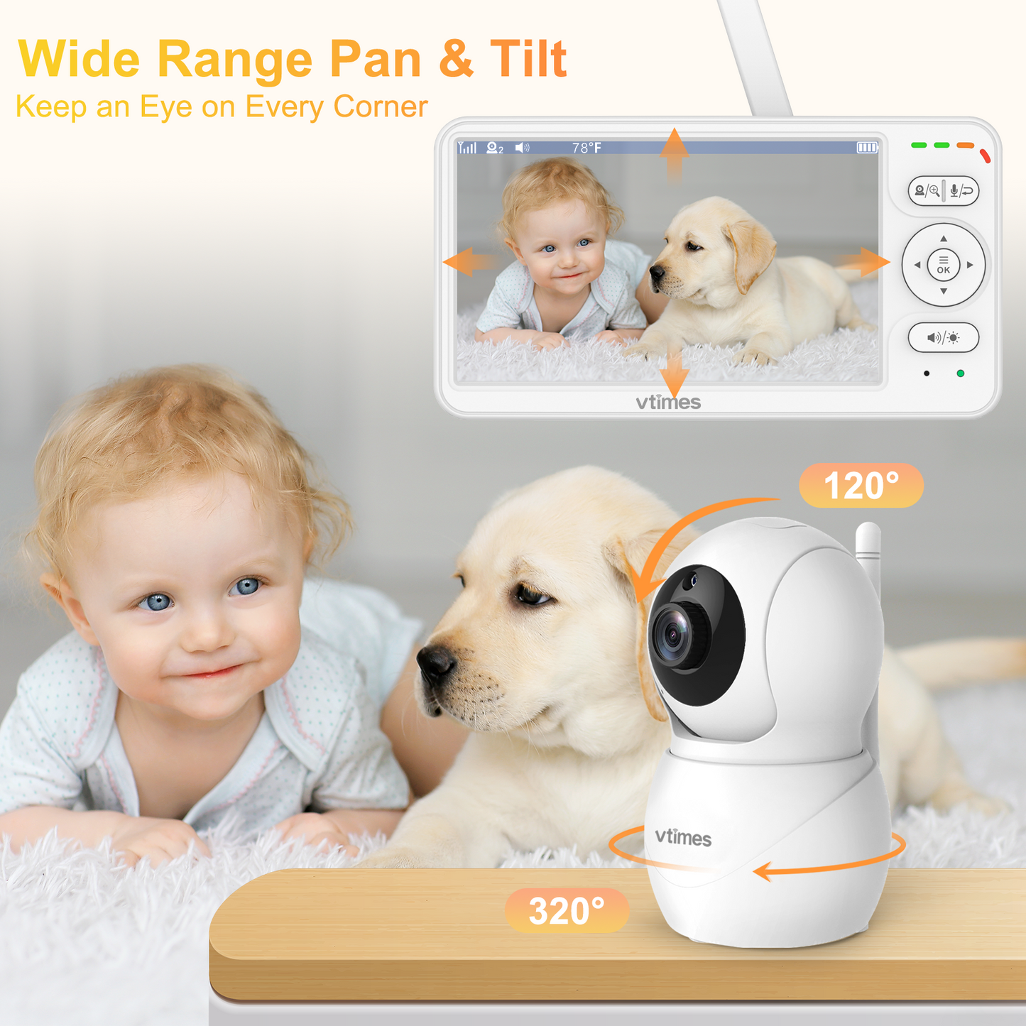 VT601 Baby Monitor with 6'' Screen, 30H Battery, No WiFi, Night Vision, 2-Way Talk & PTZ