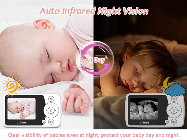 VT202 Baby Monitor with Camera, 2.4" Screen, No WiFi, Night Vision, VOX, 1000ft Range