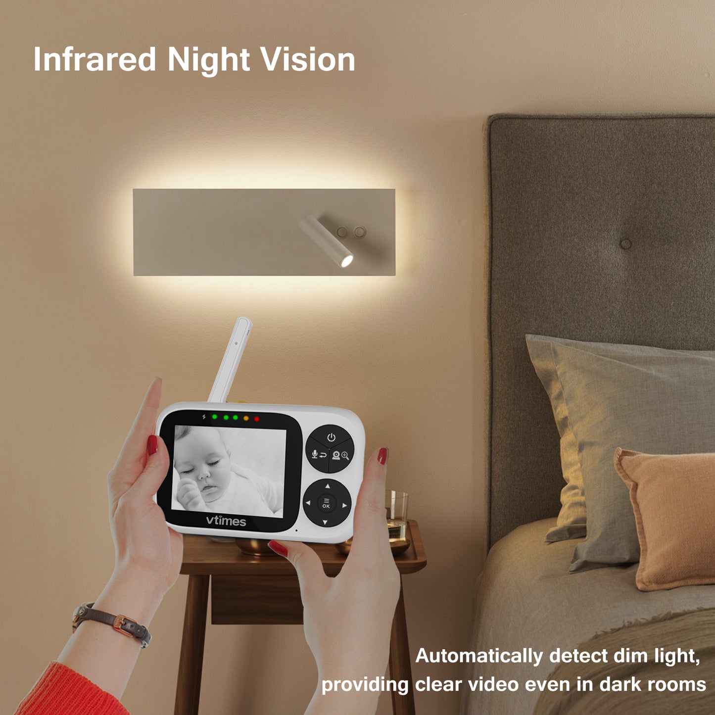 VT302 Baby Monitor with Camera and Audio, 3.2" Screen, No WiFi, Night Vision, PTZ Alarm, 1000ft Range, Ideal for Baby/Elderly/Pet
