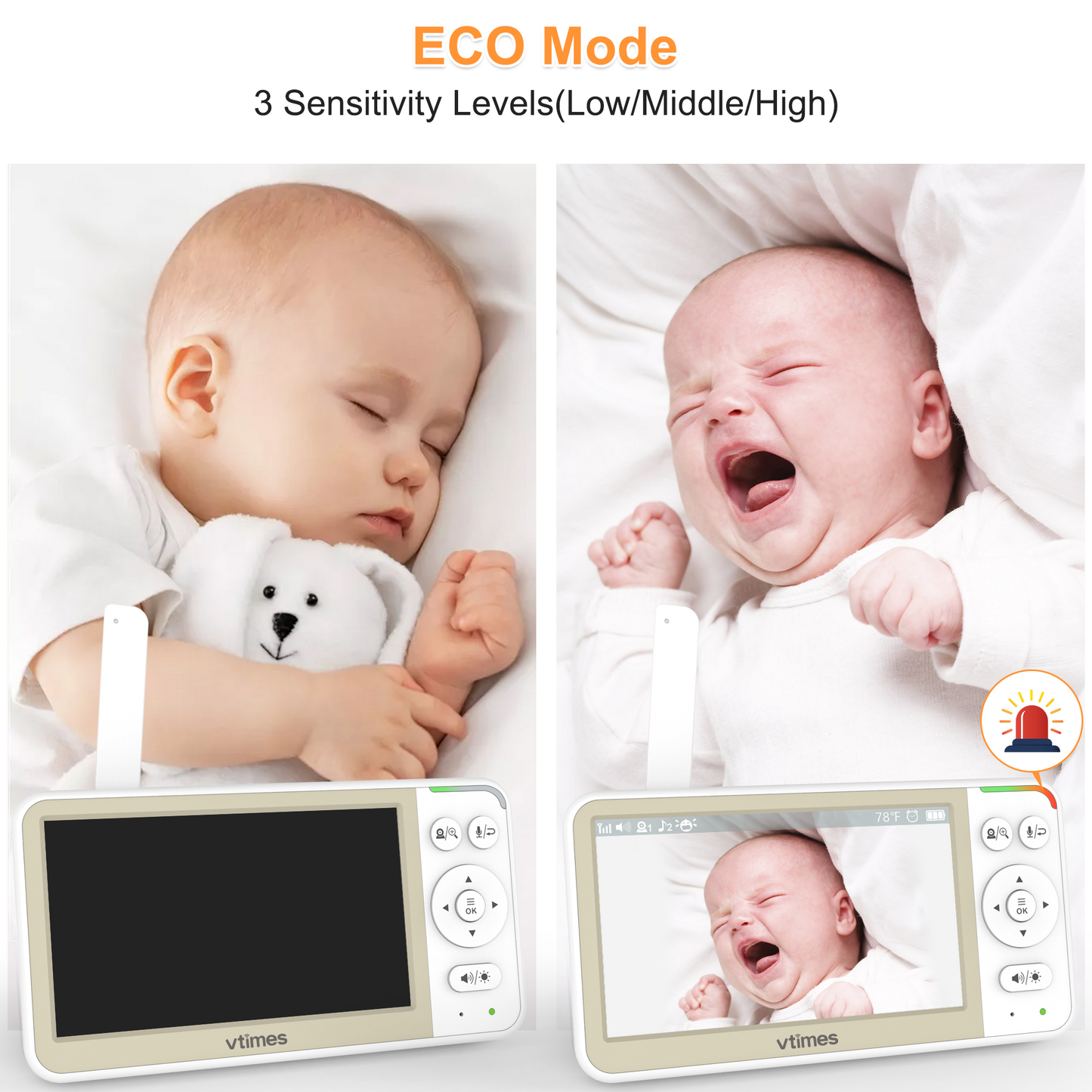 VT506 Baby Monitor, 5" Screen, No WiFi, 32H Battery, VOX, PTZ, Night Vision, 2-Way Talk