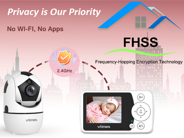 VT202 Baby Monitor with Camera, 2.4" Screen, No WiFi, Night Vision, VOX, 1000ft Range