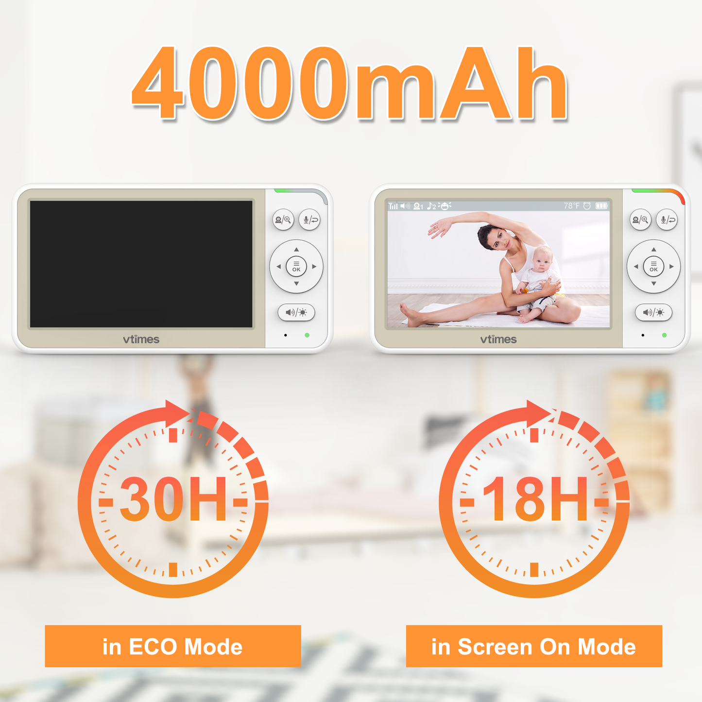 VT506 Baby Monitor, 5" Screen, No WiFi, 32H Battery, VOX, PTZ, Night Vision, 2-Way Talk