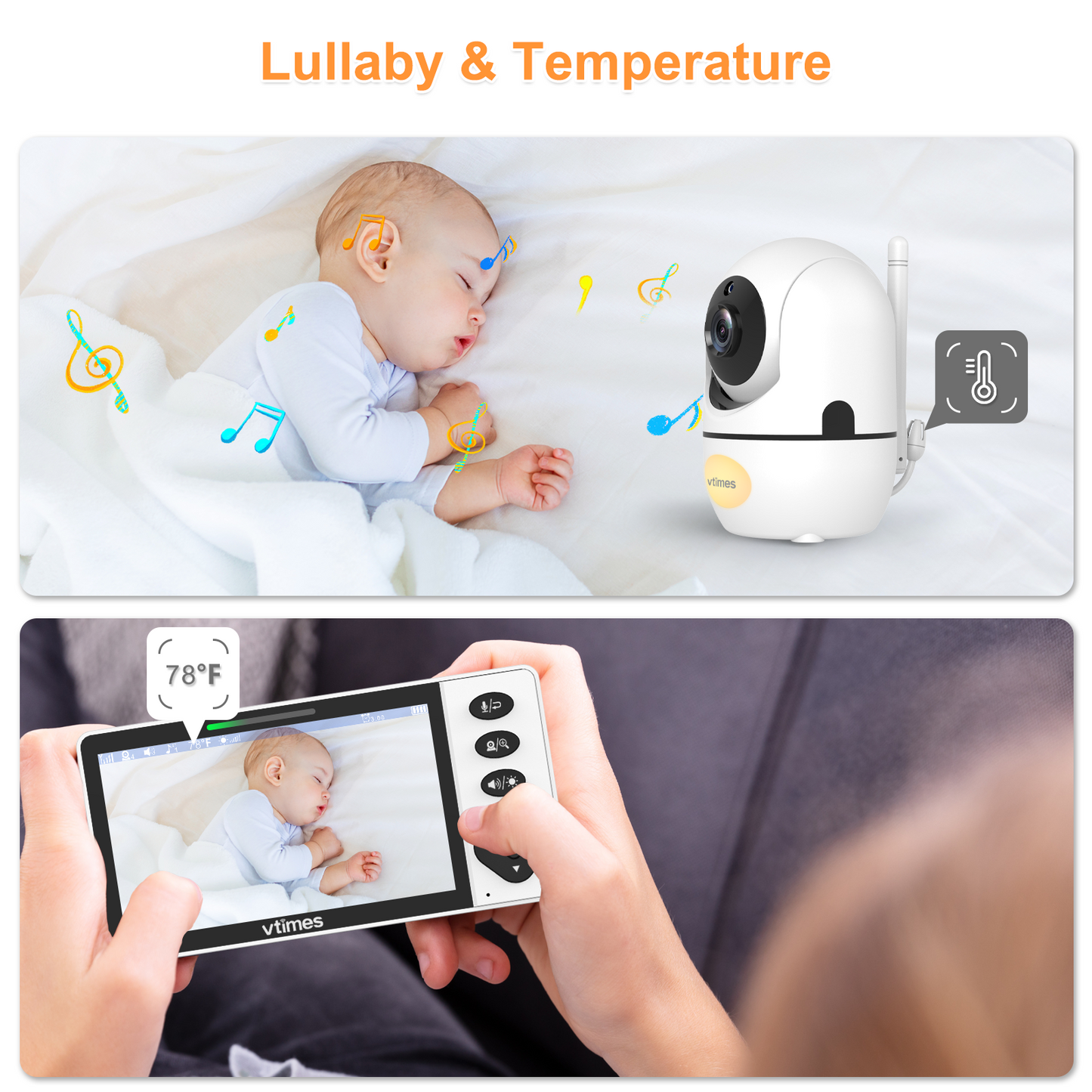 VT507 Video Baby Monitor, 5.5" 720P, No WiFi, Pan-Tilt-Zoom, VOX, Night Light