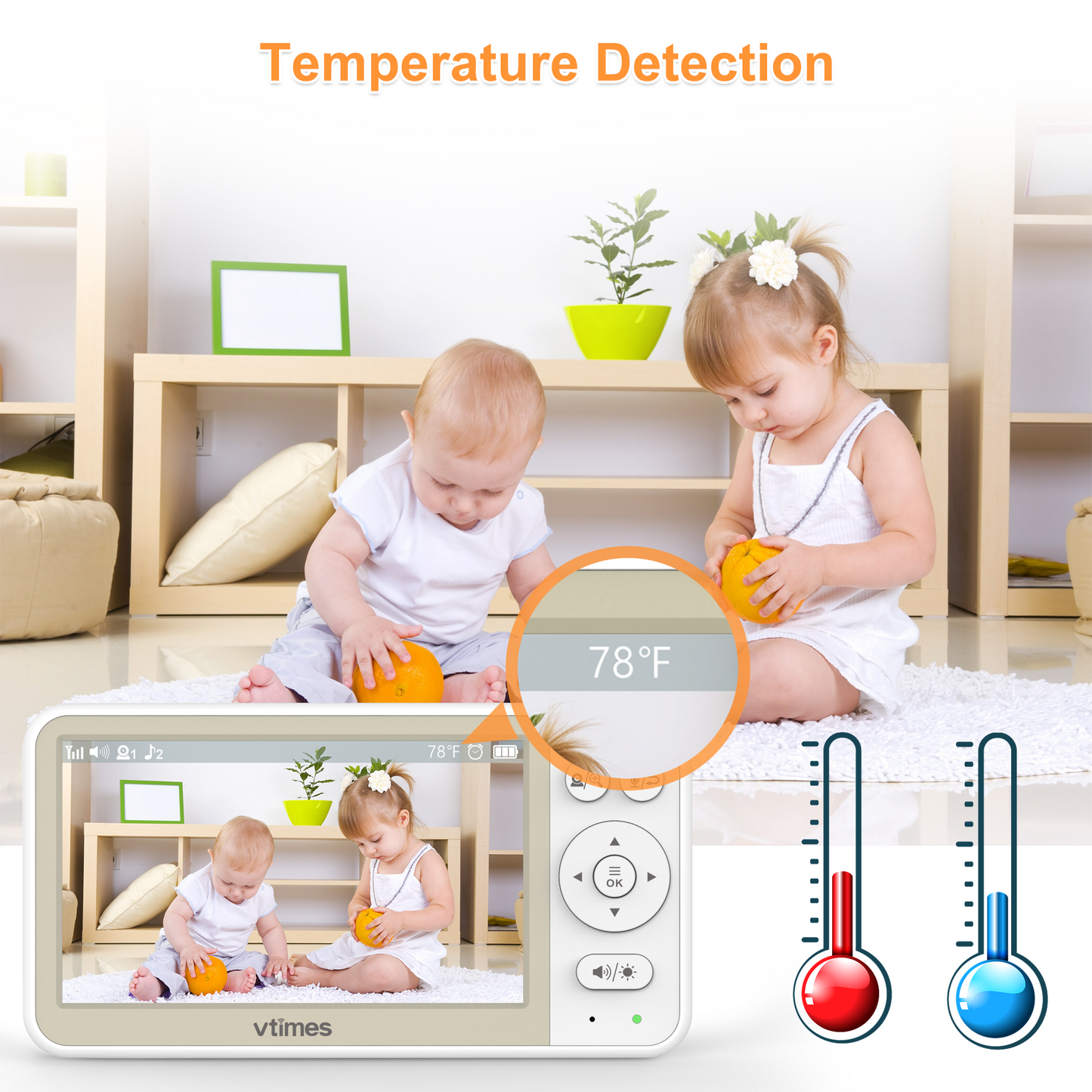 VT506 Baby Monitor, 5" Screen, No WiFi, 32H Battery, VOX, PTZ, Night Vision, 2-Way Talk