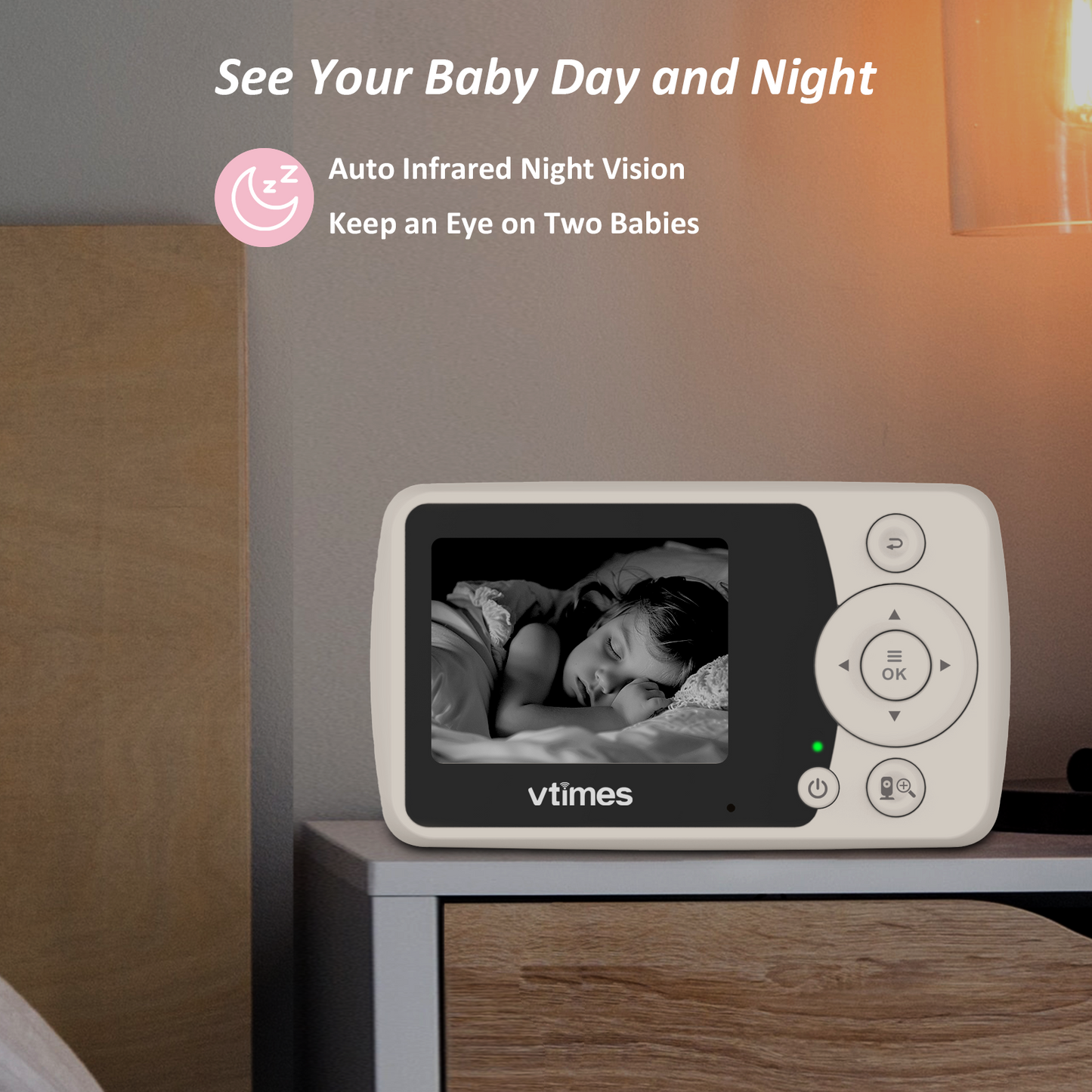 VT31-2 Baby Monitor with 2 Cameras, No WiFi, Night Vision, VOX, 1000ft Range