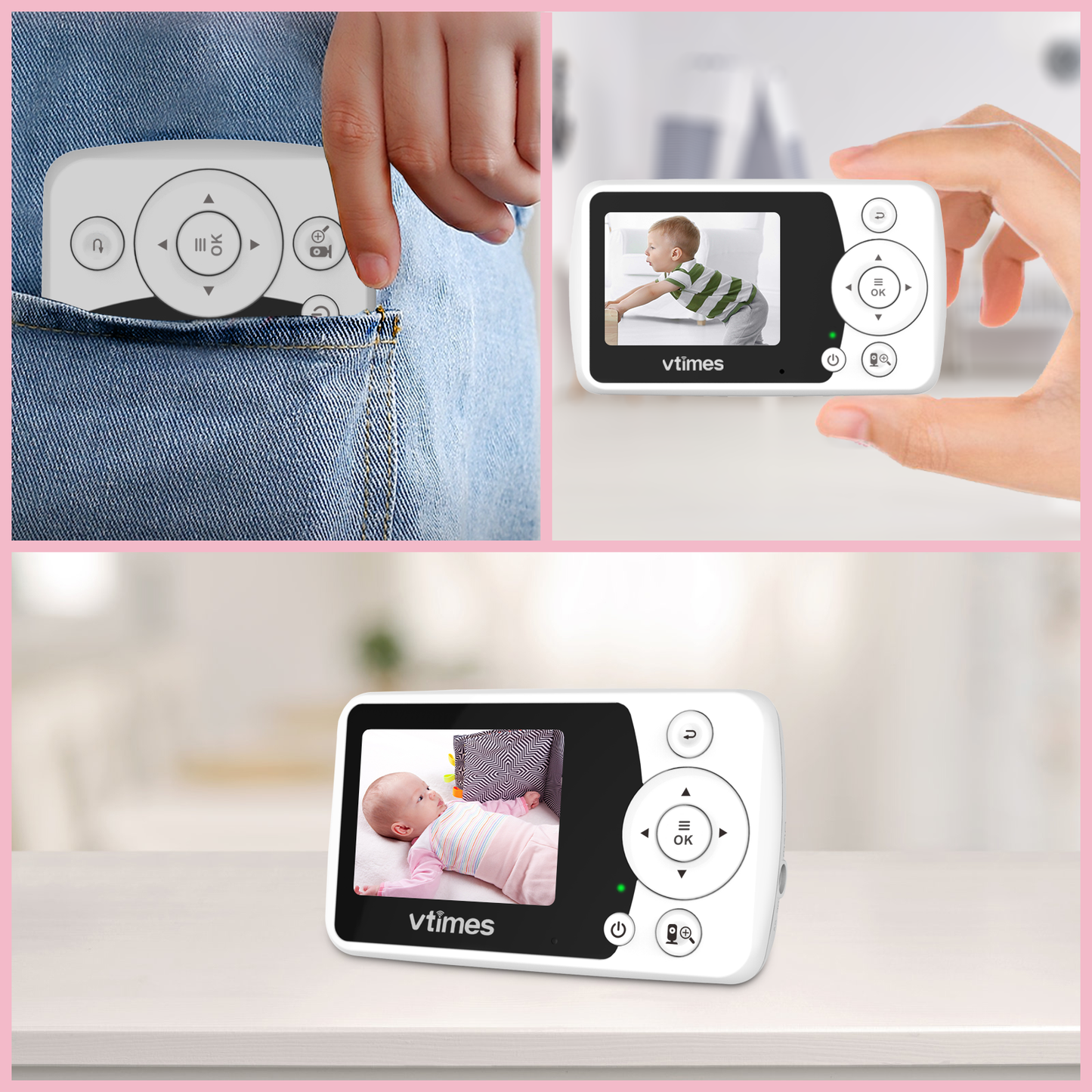 VT31 Baby Monitor for Baby/Elderly/Pet, 2.4" Screen, No WiFi, VOX, 1000ft