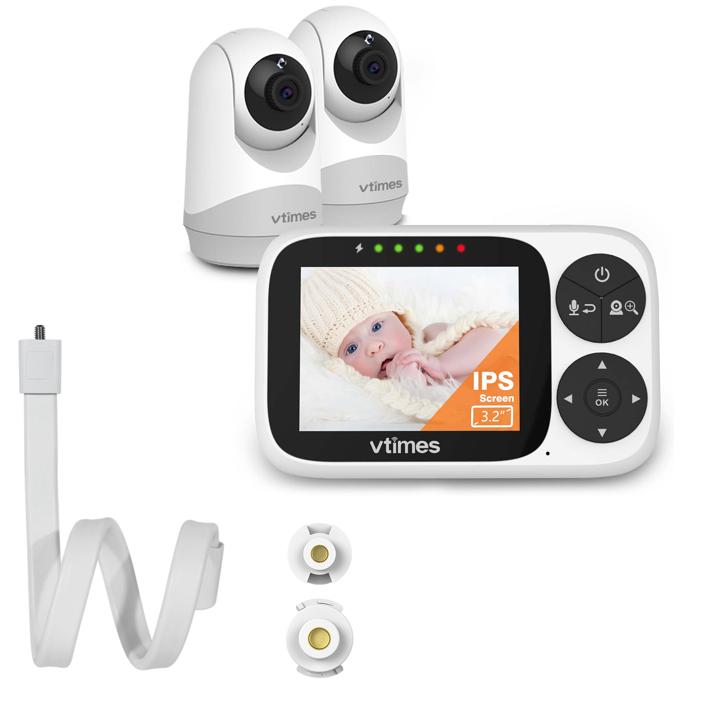 VT302-2 Baby Monitor with 2 Cameras,No WiFi, Night Vision, VOX, 1000ft Range
