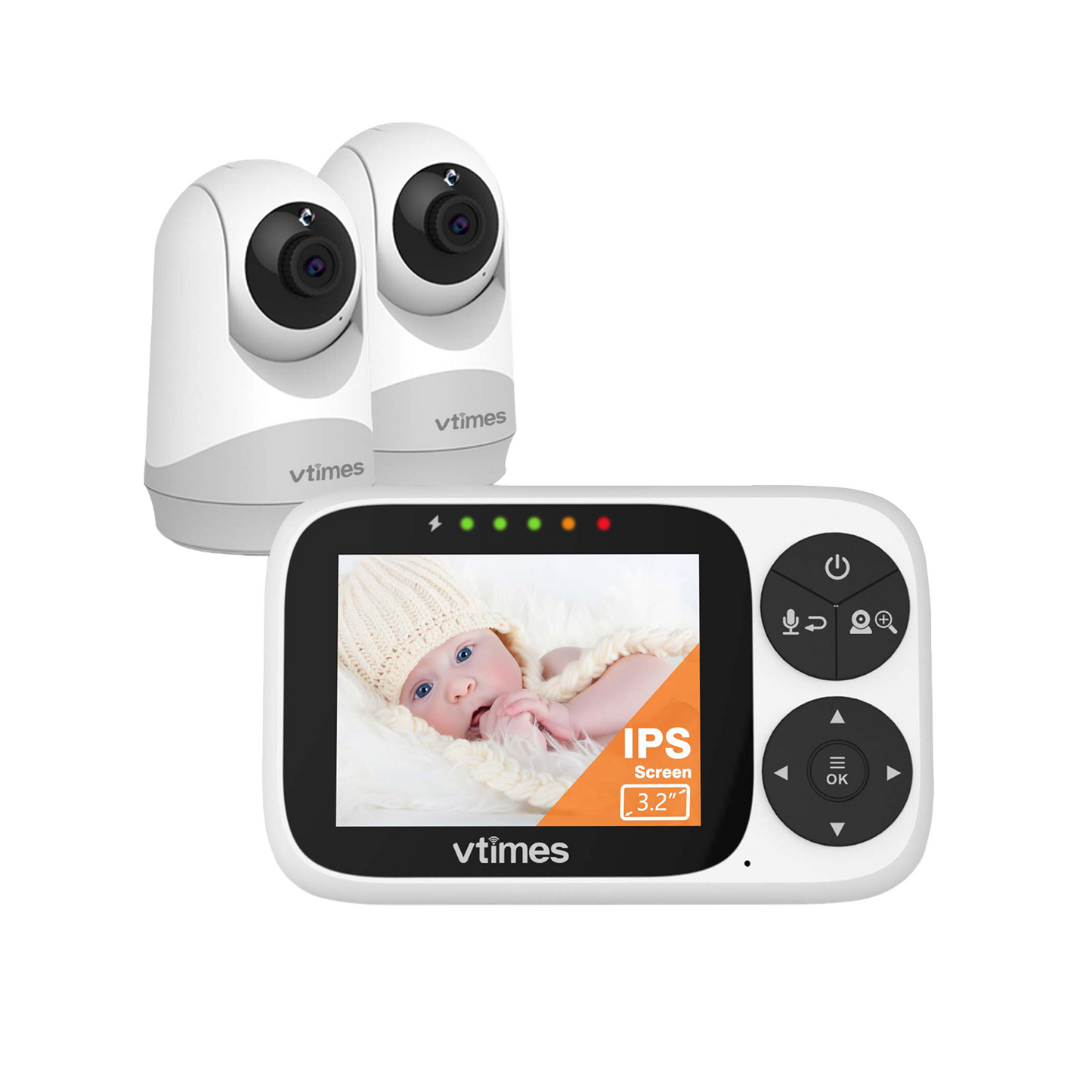 VT302-2 Baby Monitor with 2 Cameras,No WiFi, Night Vision, VOX, 1000ft Range