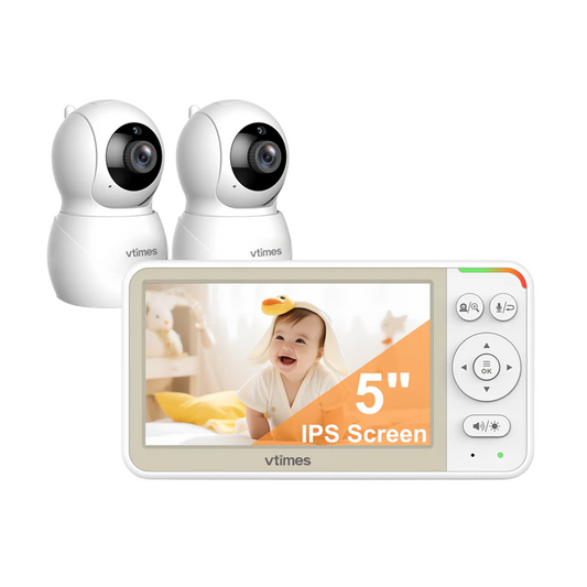 VT506-2 Baby Monitor with 2 Cameras – 5" Display, No WiFi, 32H Battery, PTZ, VOX, Night Vision