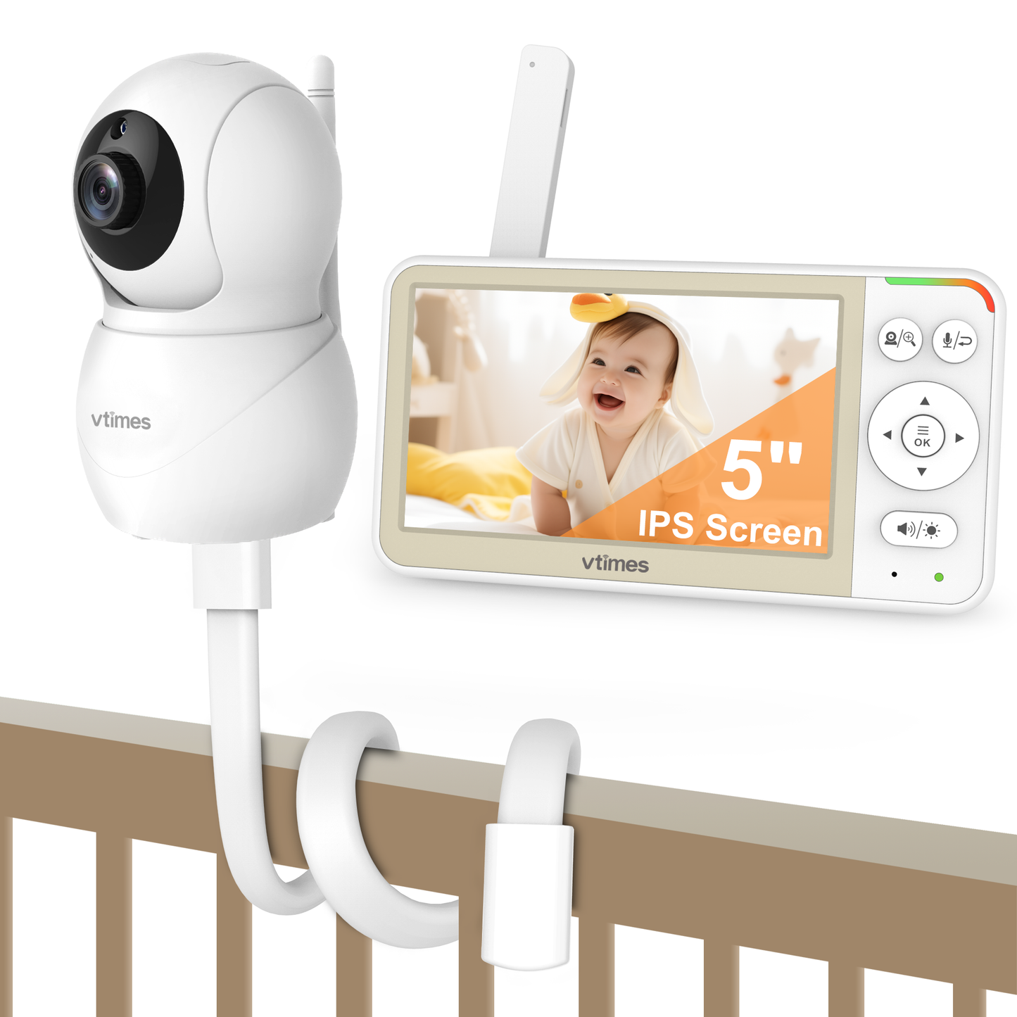 VT506 Baby Monitor, 5" Screen, No WiFi, 32H Battery, VOX, PTZ, Night Vision, 2-Way Talk