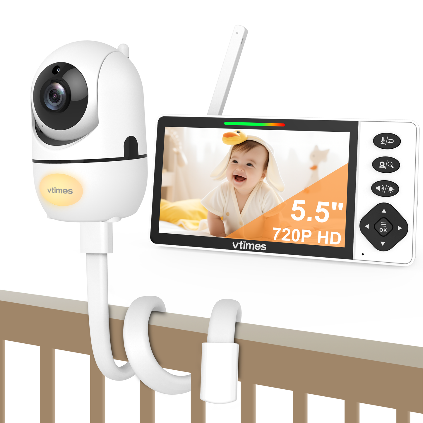 VT507 Video Baby Monitor, 5.5" 720P, No WiFi, Pan-Tilt-Zoom, VOX, Night Light