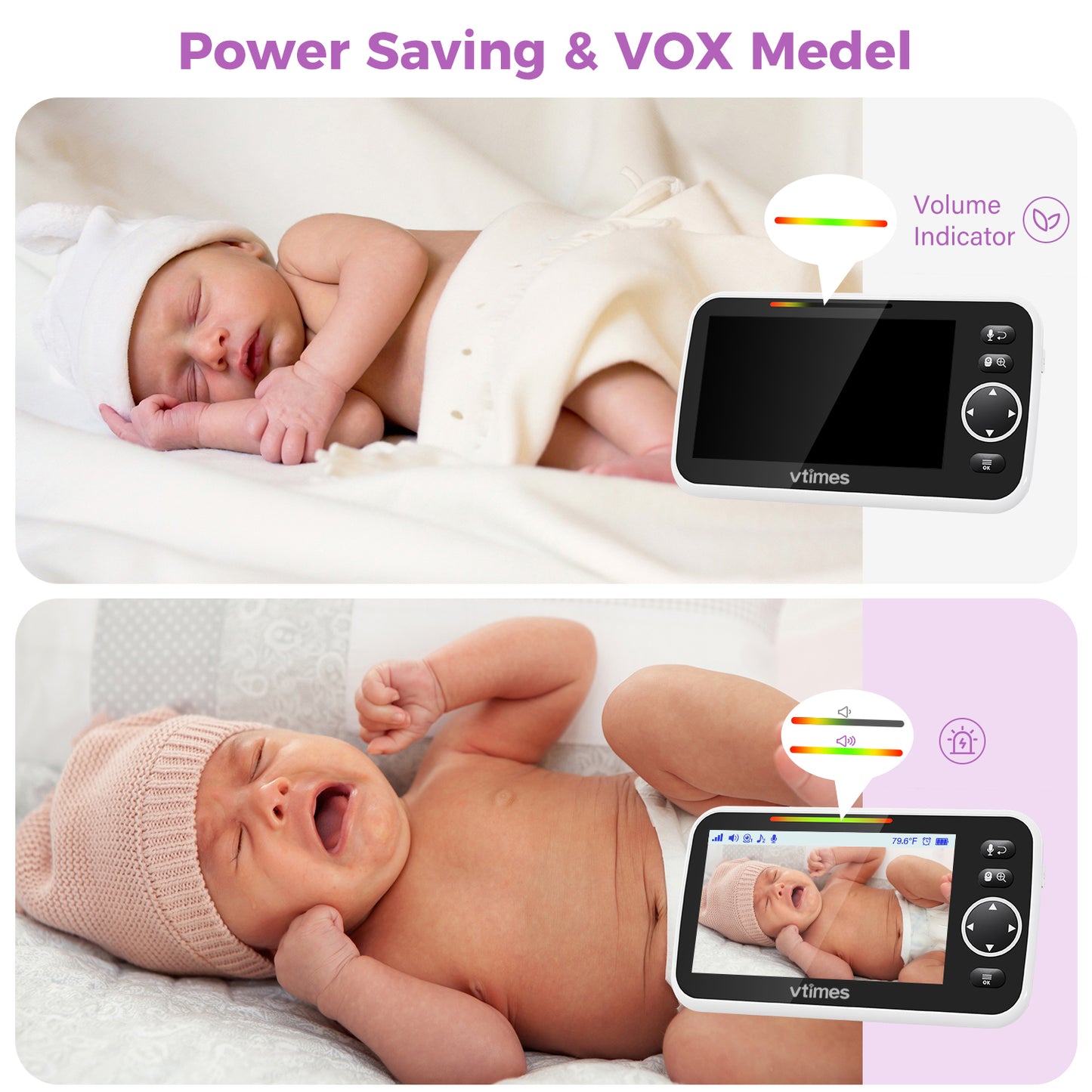 VT50 Baby Monitor with 5" Screen, No WiFi, 2-Way Talk, Night Vision, 1000ft Range