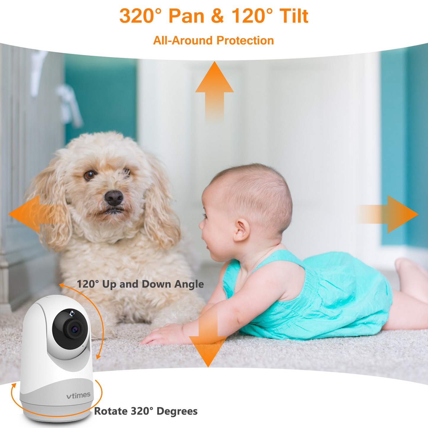 VT302 Baby Monitor with Camera and Audio, 3.2" Screen, No WiFi, Night Vision, PTZ Alarm, 1000ft Range, Ideal for Baby/Elderly/Pet