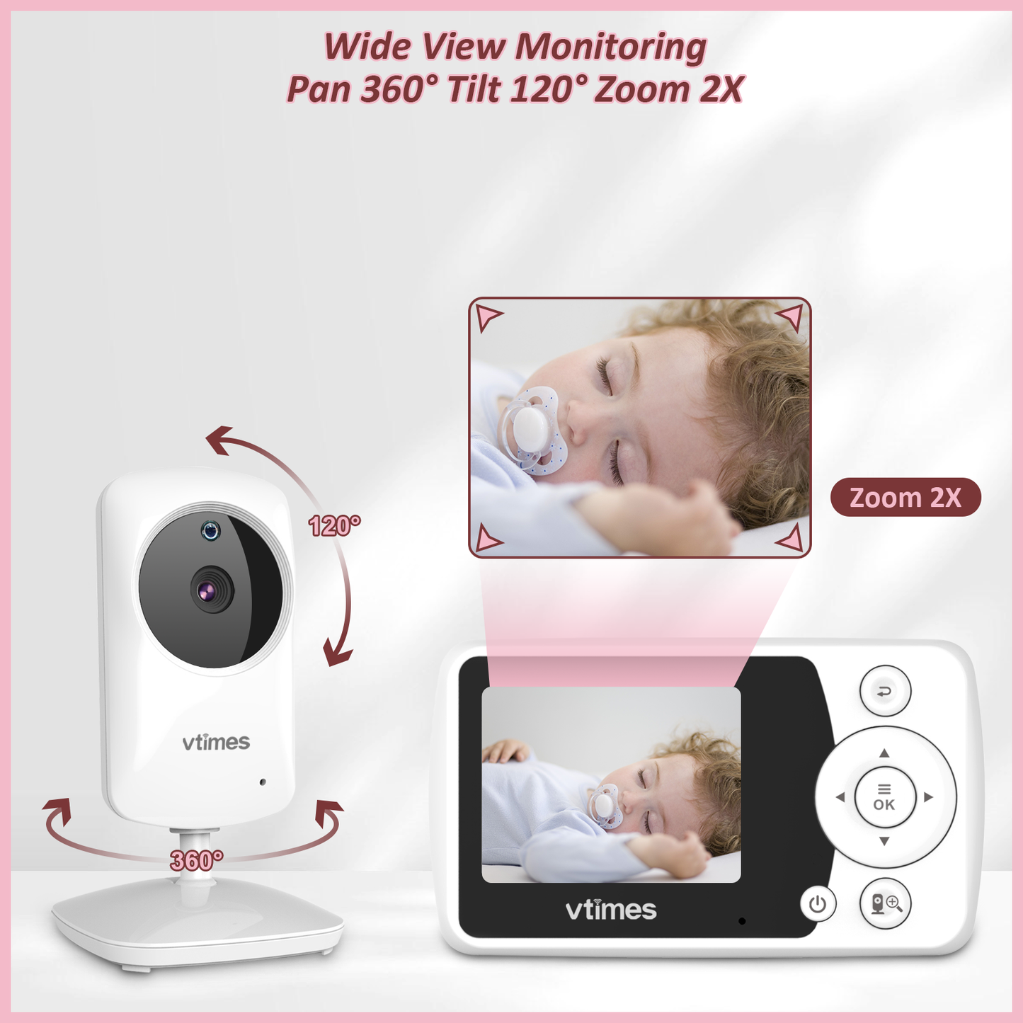 VT31 Baby Monitor for Baby/Elderly/Pet, 2.4" Screen, No WiFi, VOX, 1000ft