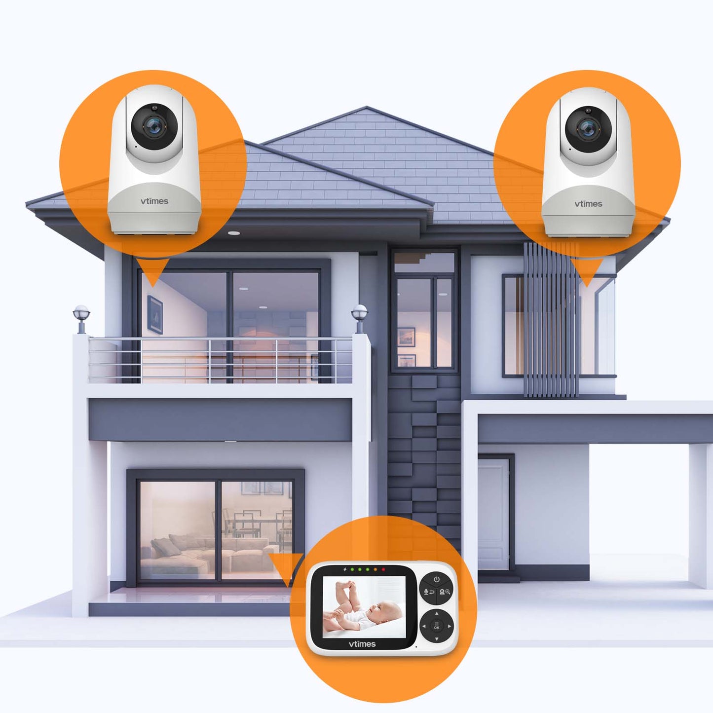 VT302-2 Baby Monitor with 2 Cameras,No WiFi, Night Vision, VOX, 1000ft Range